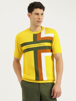 United Colors of Benetton - Men Yellow Pure Cotton Regular Fit T-Shirt