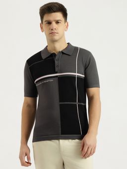 United Colors of Benetton - Men Grey Pure Cotton Regular Fit Polo T-Shirt