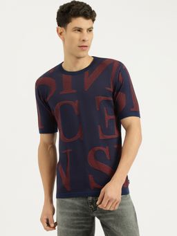 United Colors of Benetton - Men Navy Blue Pure Cotton Regular Fit T-Shirt