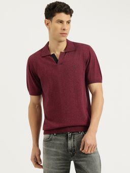 United Colors of Benetton - Men Burgundy Pure Cotton Regular Fit Polo T-Shirt