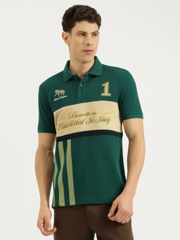 United Colors of Benetton - Men Green Pure Cotton Relaxed Fit Polo T-Shirt