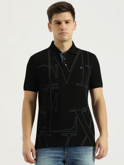 United Colors of Benetton - Men Black Pure Cotton Relaxed Fit Polo T-Shirt