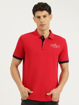 United Colors of Benetton - Men Red Pure Cotton Relaxed Fit Polo T-Shirt