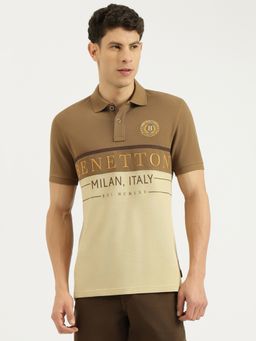 United Colors of Benetton - Men Brown Pure Cotton Regular Fit Polo T-Shirt