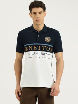 United Colors of Benetton - Men Blue Pure Cotton Regular Fit Polo T-Shirt