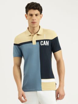 United Colors of Benetton - Men Beige Pure Cotton Regular Fit Polo T-Shirt
