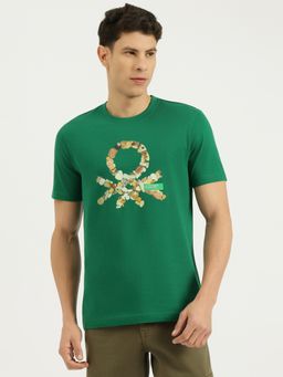 United Colors of Benetton - Men Green Pure Cotton Relaxed Fit T-Shirt