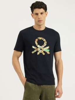 United Colors of Benetton - Men Black Pure Cotton Relaxed Fit T-Shirt