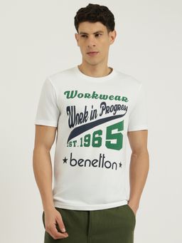 United Colors of Benetton - Men White Polycotton Relaxed Fit T-Shirt
