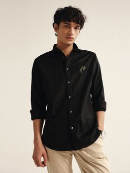 Andamen - Men Black Cotton/Elastane Regular Fit Shirt