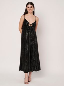 AMAGYAA - Black Lurex Maxi Bead Work Dress
