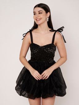 AMAGYAA - Black Organza Balloon Mini Dress