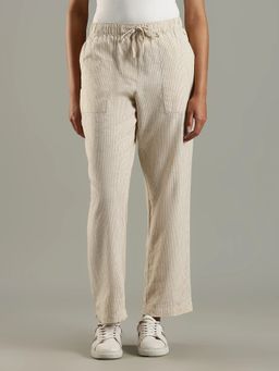 Tommy Hilfiger - Beige Striped Mid Rise Pant