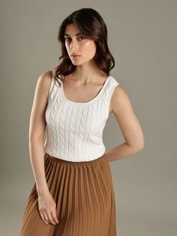 Tommy Hilfiger - Off White Regular Fit Cotton Scoop Neck Sweater