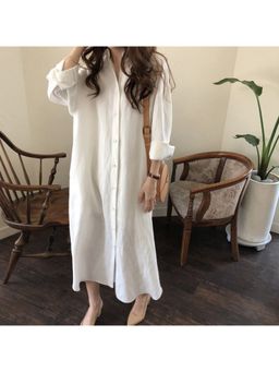 Outzidr - White Straight Fit Shirt Maxi Dress