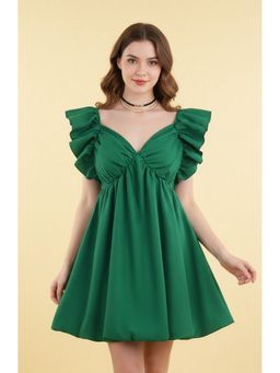 Outzidr - Green Ruffle Sleeve Back Tie-Up Mini Dress