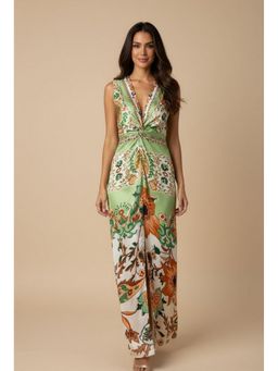 Outzidr - Multicolor Sleeveless Front Knot Maxi Dress