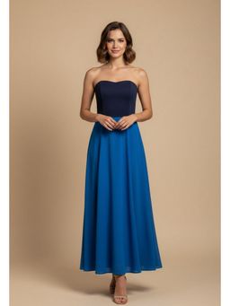 Outzidr - Blue Strapless Smocked Maxi Dress