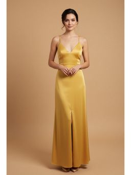 Outzidr - Yellow Sleeveless V Plunging Neck Maxi Dress