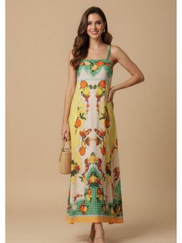 Outzidr - Multicolor Abstract Print Spaghetti Strap Flared Maxi Dress