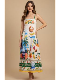 Outzidr - Multicolor Abstract Print Spaghetti Strap Flared Maxi Dress