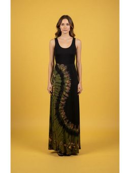 Outzidr - Black Scoop Strap Tie-Dye Effect Maxi Dress