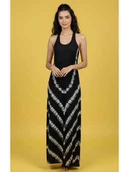 Outzidr - Black Scoop Strap Tie-Dye Effect Maxi Dress