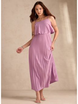 Outzidr - Lavender Strappy Pleated Maxi Dress