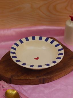 WEAVING HOMES - Blue Striped Heart Pasta Plate - Microwave & Dishwasher Safe