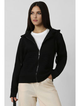 Van Heusen - Women Black Solid Hooded Neck Hoodie