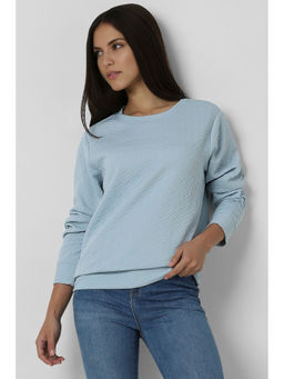 Van Heusen - Women Light Blue Textured Round Neck Sweatshirt