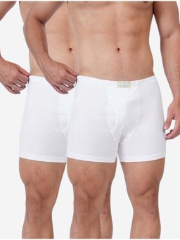 Bonjour - White Cotton Solid Trunks (Pack of 2)