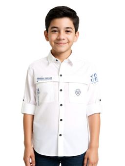 CAVIO - Boys White Cotton Regular Fit Full Sleeves Shirt