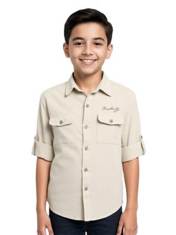 CAVIO - Boys Cream Cotton Regular Fit Full Sleeves Shirt