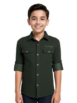 CAVIO - Boys Green Cotton Regular Fit Full Sleeves Shirt