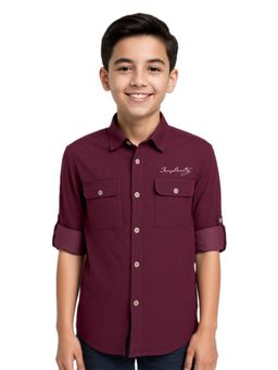 CAVIO - Boys Purple Cotton Regular Fit Full Sleeves Shirt