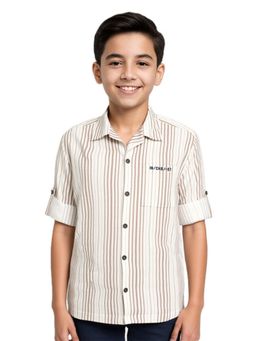 CAVIO - Boys Brown Cotton Regular Fit Spread Collar Full Sleeves Striped Shirt