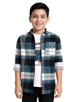 CAVIO - Boys Blue Cotton Full Sleeves Checks Shirt with T-Shirt