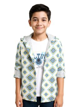 CAVIO - Boys Blue Regular Fit Hooded Collar Full Sleeves Printed Shirt & T-Shirt