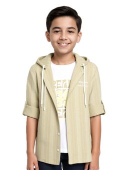 CAVIO - Boys Green Cotton Striped Full Sleeves Shirt with T-Shirt