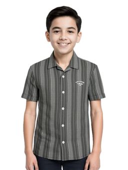 CAVIO - Boys Black Cotton Regular Fit Spread Collar Half Sleeves Striped Shirt