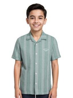 CAVIO - Boys Green Cotton Regular Fit Spread Collar Half Sleeves Striped Shirt