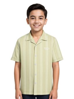 CAVIO - Boys Beige Cotton Regular Fit Spread Collar Half Sleeves Striped Shirt