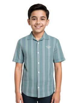 CAVIO - Boys Green Cotton Regular Fit Spread Collar Half Sleeves Striped Shirt