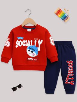 Kuchipoo - Boys Red Full Sleeve Sweatshirt & Joggers