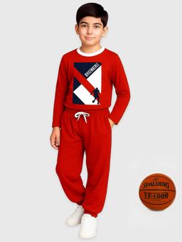 Kuchipoo - Boys Red Regular Fit Cotton Co-Ord Set
