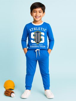 Kuchipoo - Boys Blue Regular Fit Cotton Co-Ord Set
