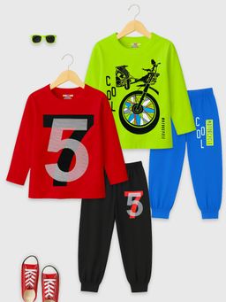 Kuchipoo - Boys Multi-Color Regular Fit Cotton T-Shirt & Joggers (Pack of 2)