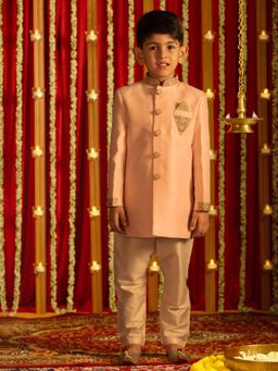 JBN Creation - Boys Pink Zardozi Embroidered Sherwani & Churidar