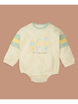 My Milestones - 100% Cotton Full Sleeves Castle Cub Onesie - Off White